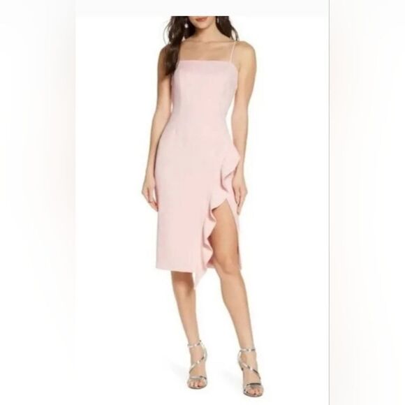 Bardot Carmelle Light Pink Ruffle with Slit Midi Dress size 6/S - Picture 1 of 9